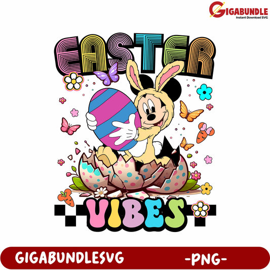 Easter Vibes Colorful Bunny Holding Egg PNG Graphic Design
