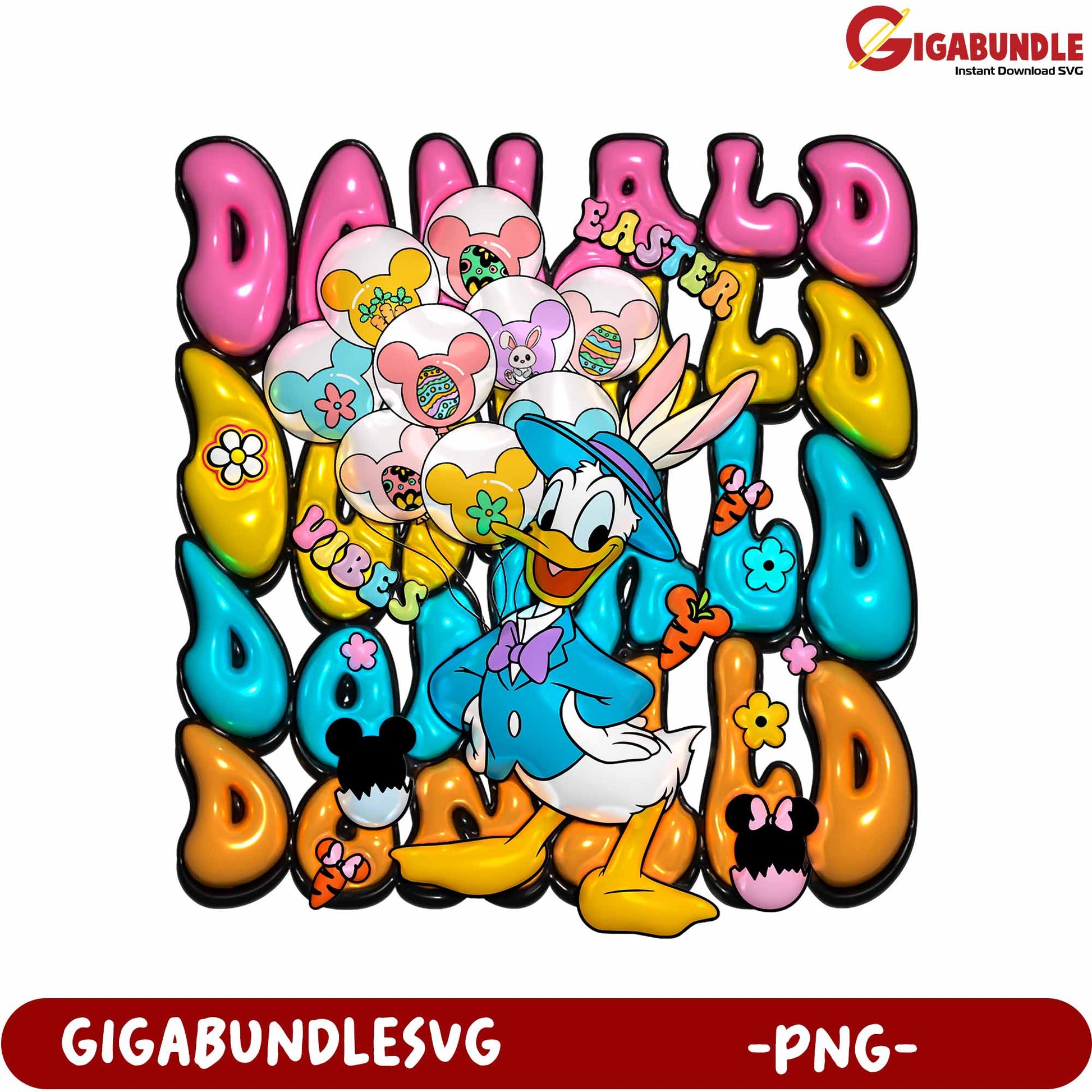 Easter Vibes Donald Duck PNG with Colorful Balloons Design
