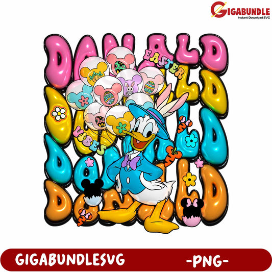 Easter Vibes Donald Duck PNG with Colorful Balloons Design