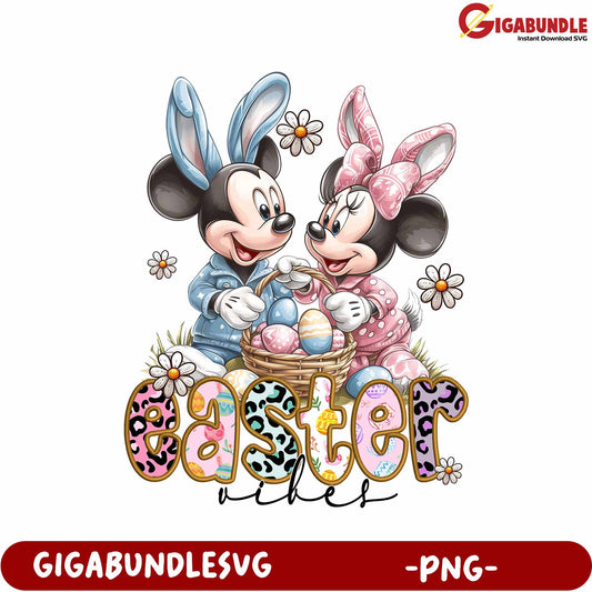 Easter Vibes Mickey and Minnie Colorful PNG Design for Kids