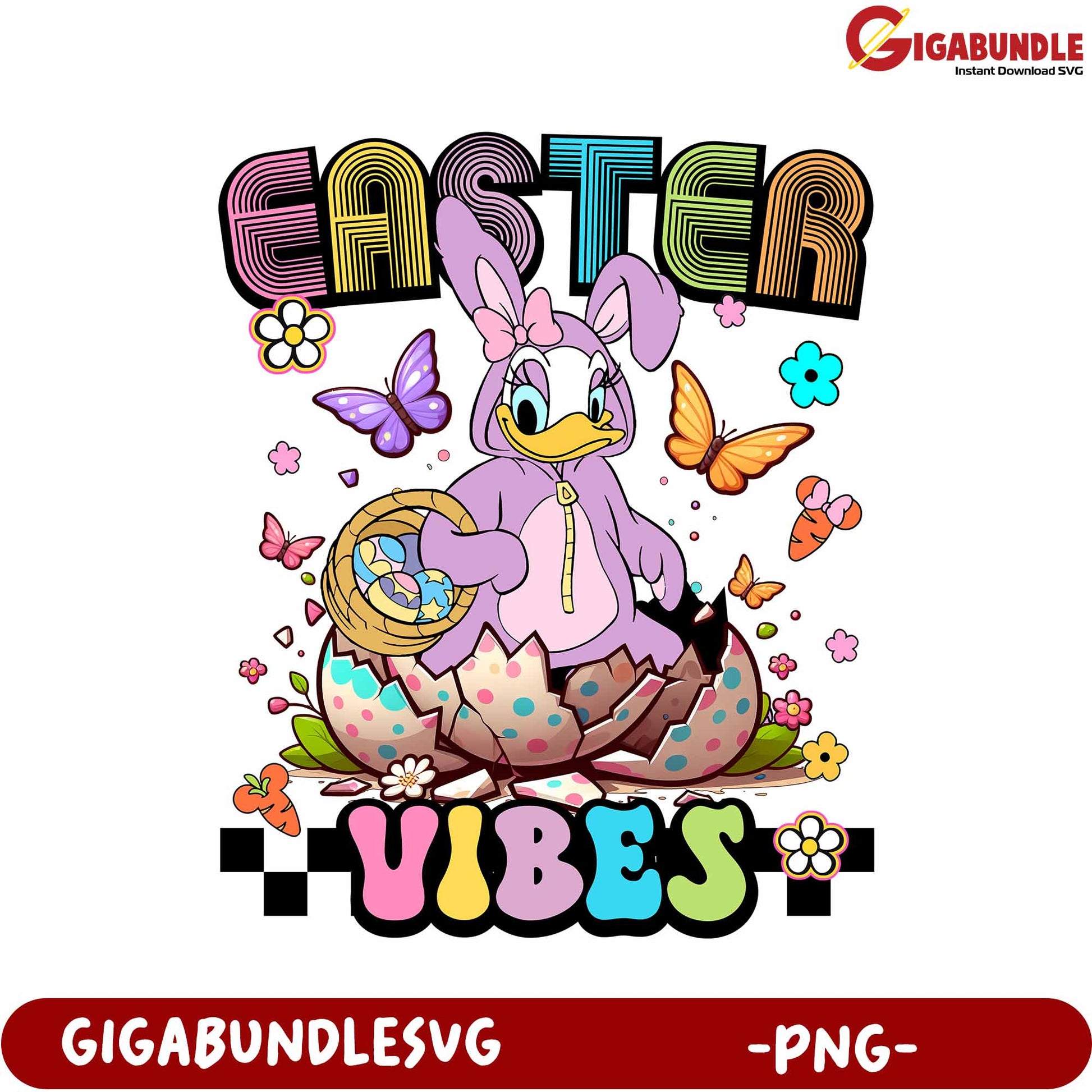 Easter Vibes PNG - Colorful Bunny with Eggs and Butterflies