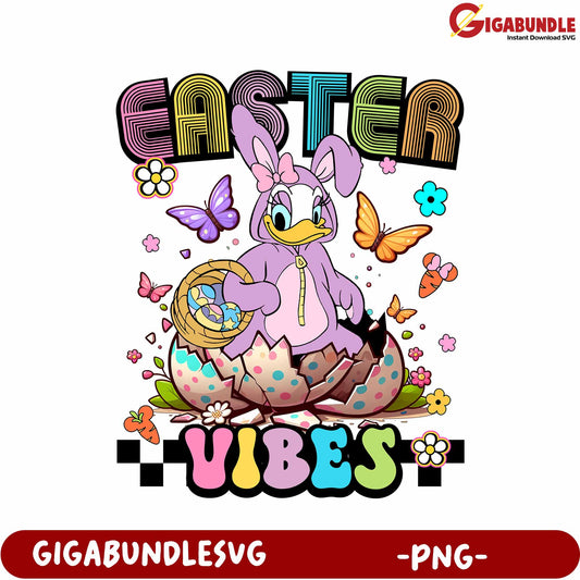 Easter Vibes PNG - Colorful Bunny with Eggs and Butterflies