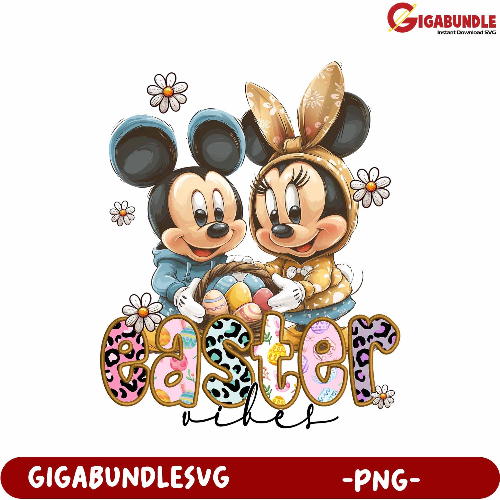 Easter Vibes with Cute Mickey and Minnie PNG Artwork