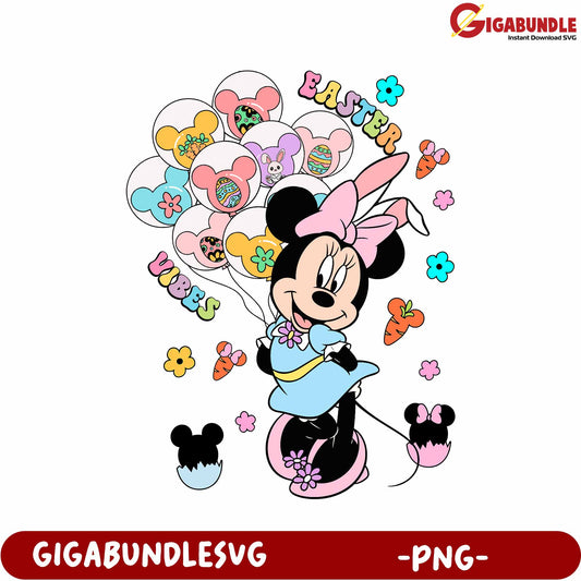 Easter Vibes with Minnie Mouse and Colorful Balloons PNG