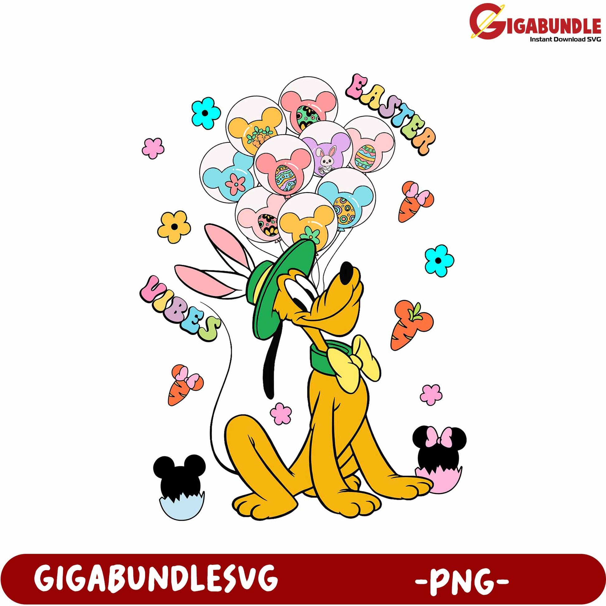 Easter Vibes with Pluto and Balloons Fun PNG Design