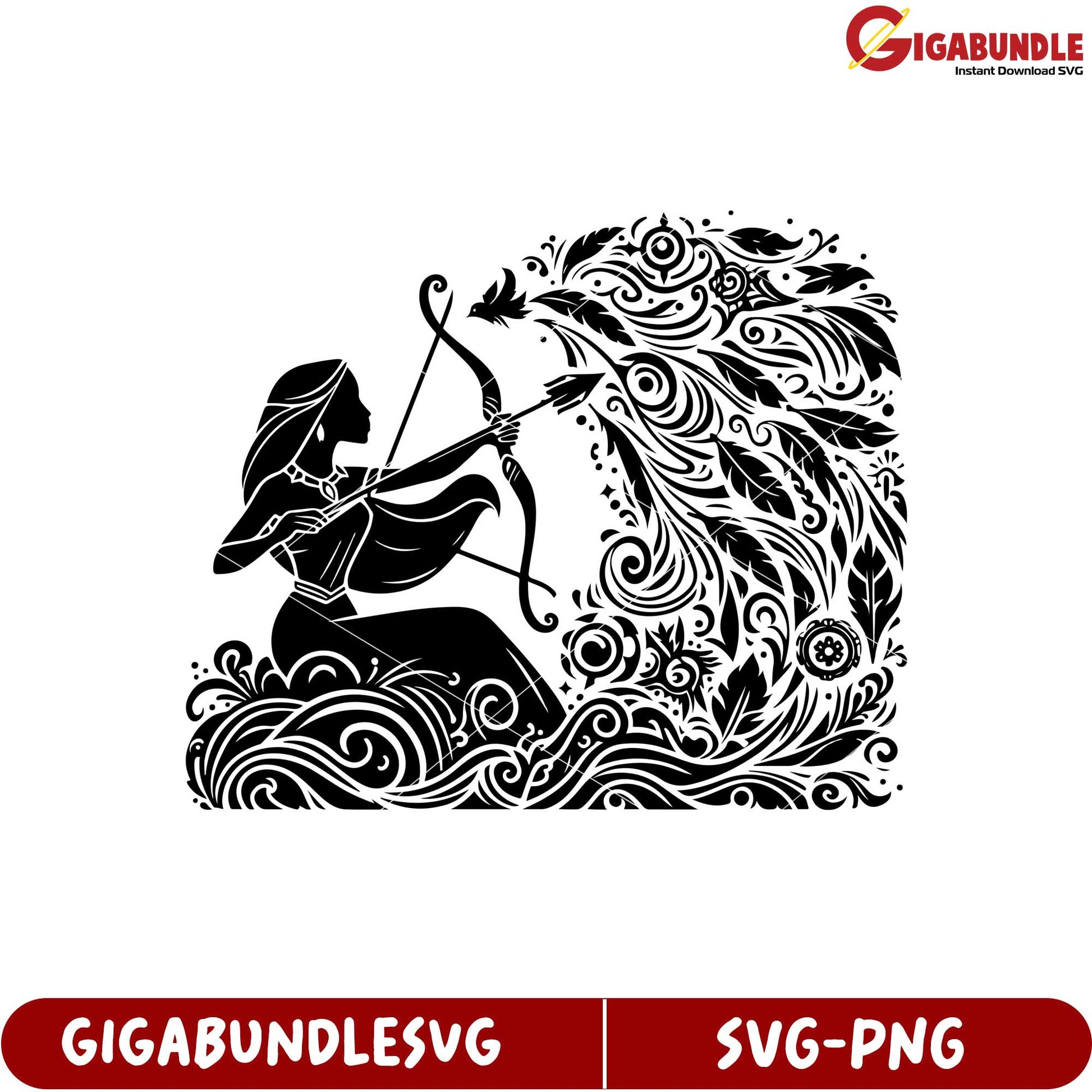 Elegant Archer Silhouette SVG Design with Floral Elements and Details