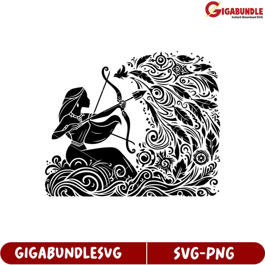 Elegant Archer Silhouette SVG Design with Floral Elements and Details