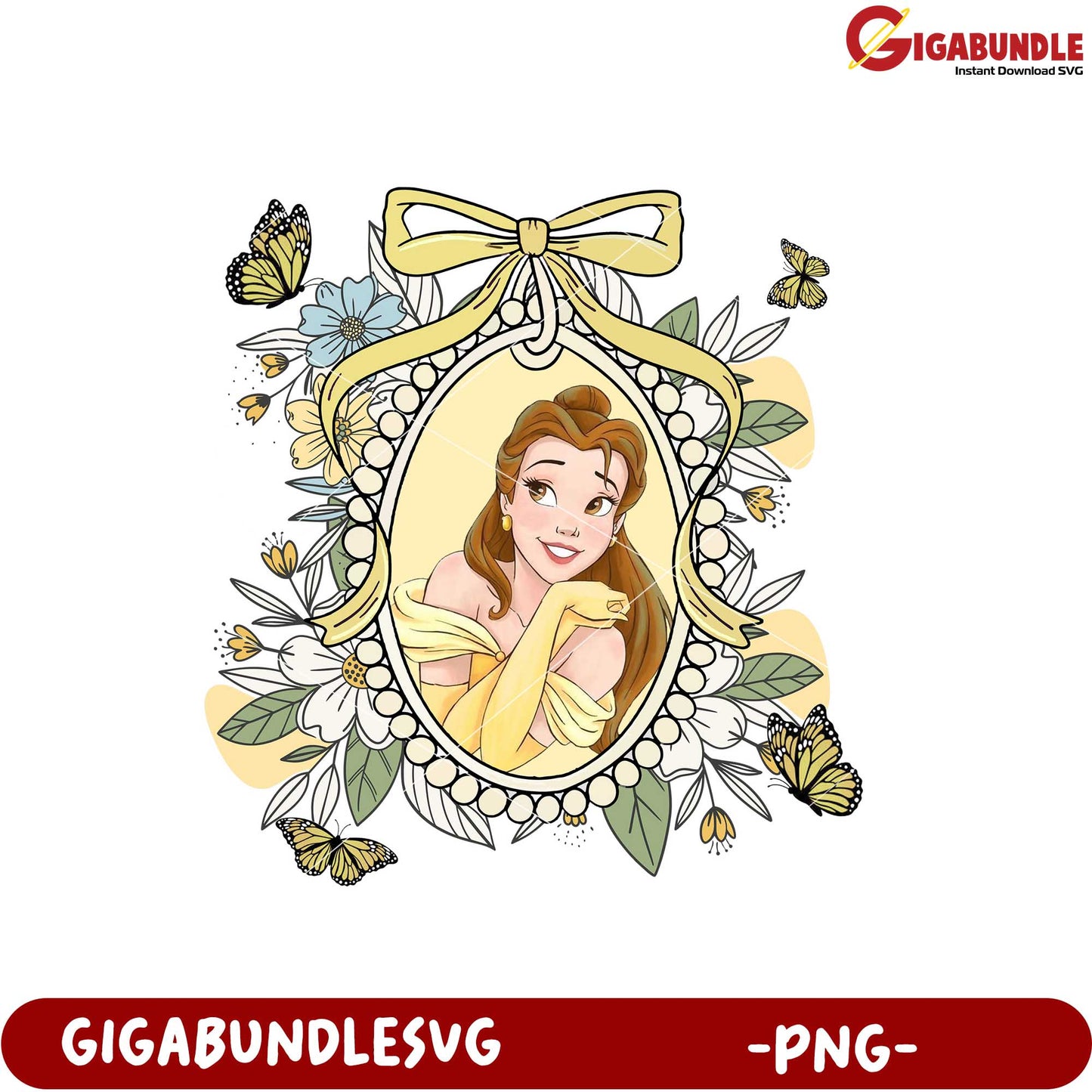 Elegant Belle Floral Frame PNG Digital Artwork Download