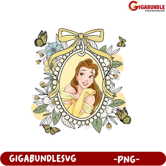 Elegant Belle Floral Frame PNG Digital Artwork Download