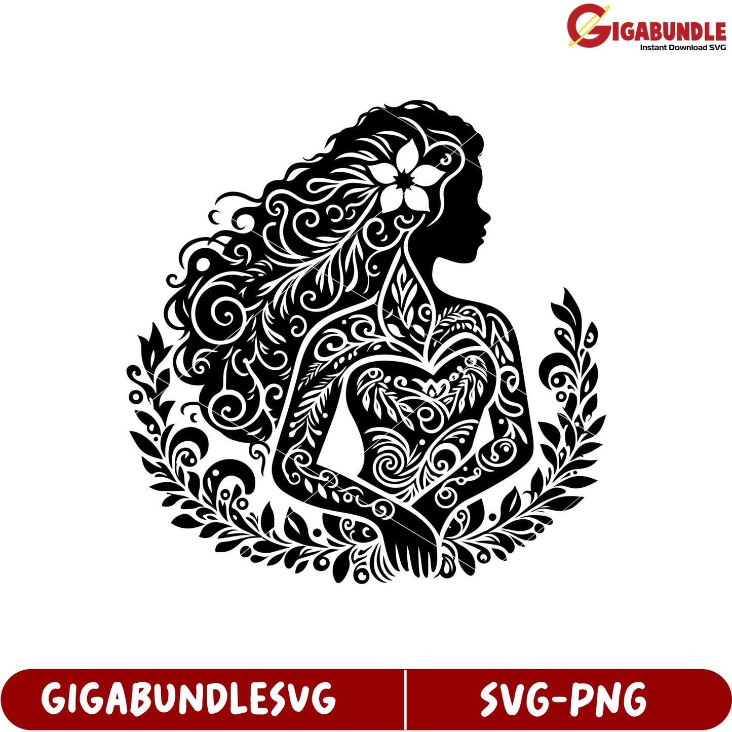Elegant Black Silhouette with Floral Patterns SVG for Creative Projects