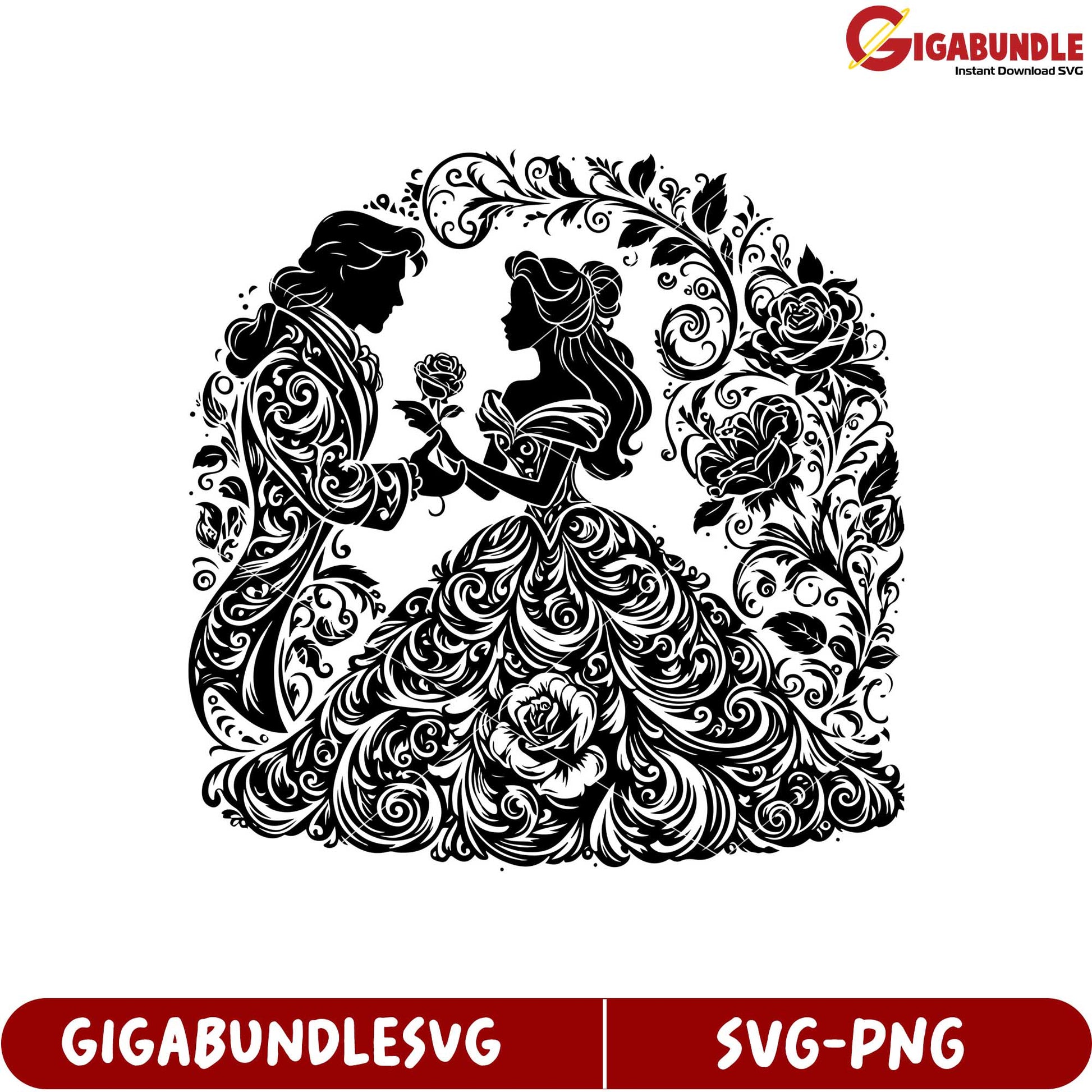 Elegant Couple Silhouette with Floral Design for SVG Files Download