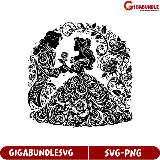 Elegant Couple Silhouette with Floral Design for SVG Files Download
