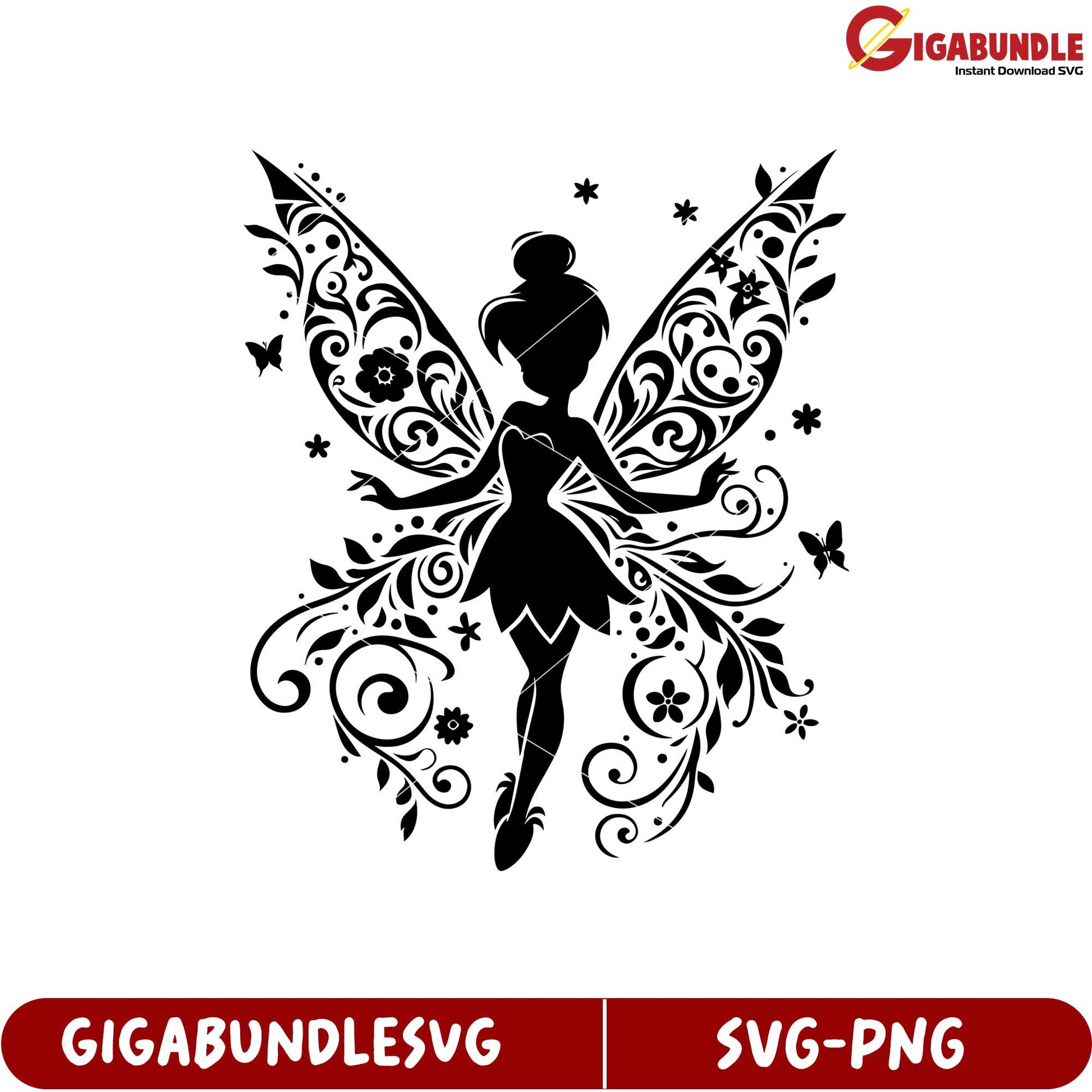 Elegant Fairy Silhouette with Floral Design SVG Downloadable Artwork