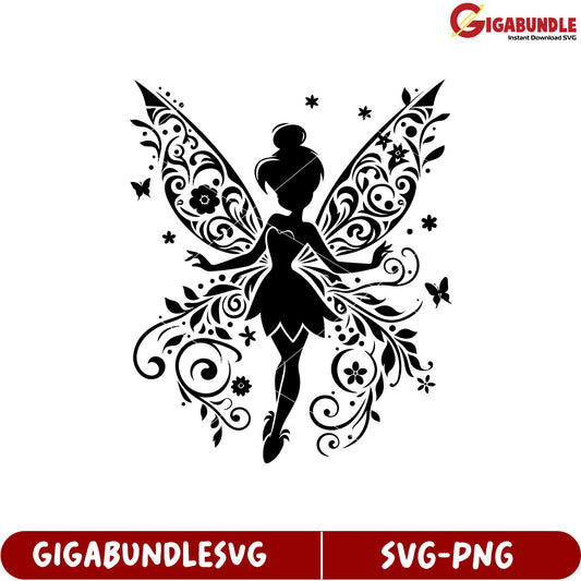Elegant Fairy Silhouette with Floral Design SVG Downloadable Artwork