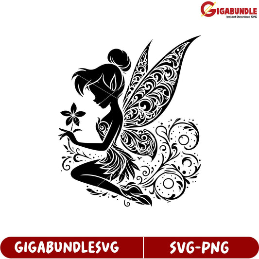 Elegant Fairy Sitting with Flower SVG Design for Craft Projects