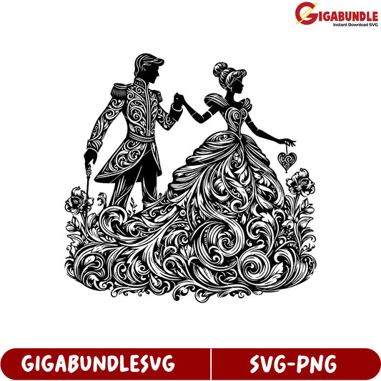 Elegant Fairy Tale Couple SVG Design for Crafting and Invitations