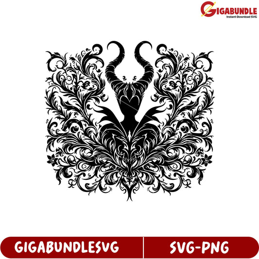 Elegant Floral Design Silhouette with Horns in SVG Format Download