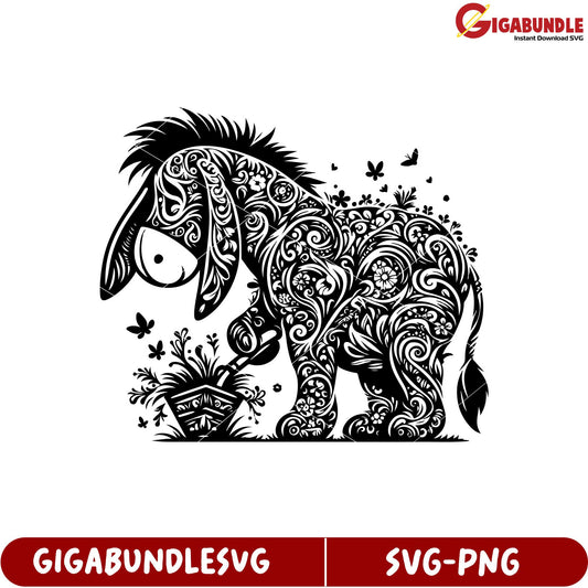Elegant Floral Eeyore SVG Art for Crafting and DIY Projects