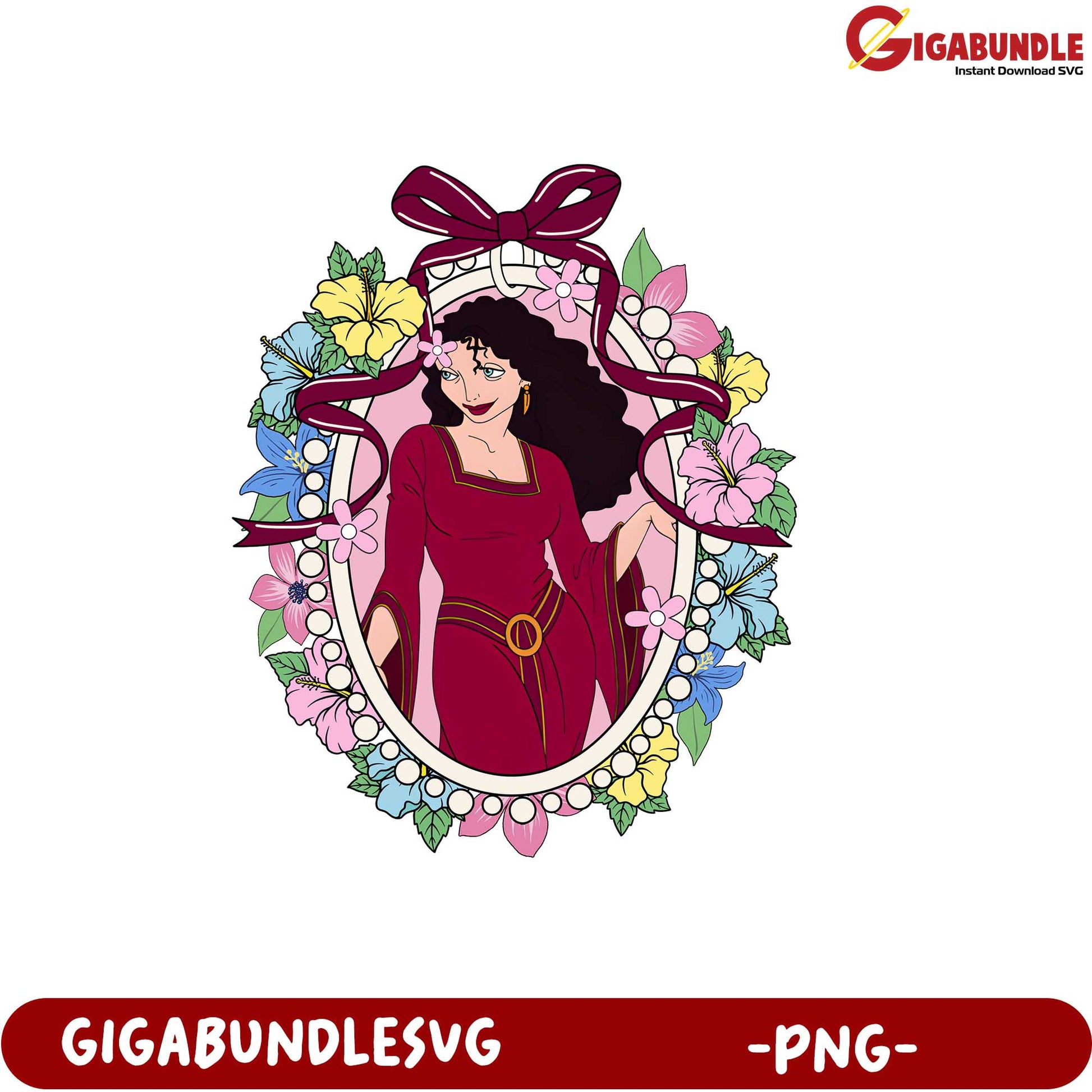 Elegant Floral Frame with Enchanting Character PNG Downloadable Art