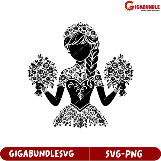 Elegant Floral Girl Silhouette SVG Art for Craft Projects and Decor