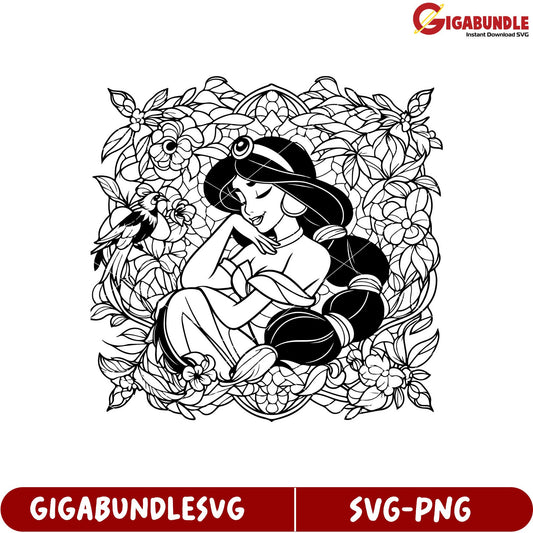 Elegant Floral Princess Character SVG Design for Crafting Projects