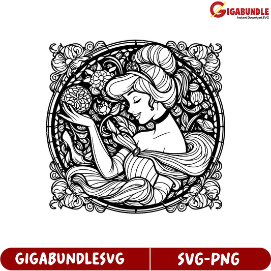 Elegant Floral Princess Design in SVG Format for Creative Projects