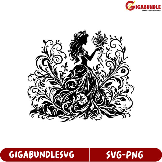 Elegant Floral Princess SVG Clipart Design for Crafting Projects