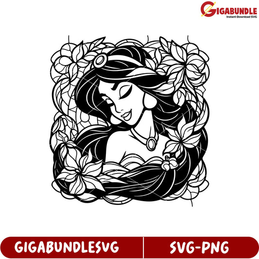 Elegant Floral Princess SVG Design for Crafting Projects and Decor