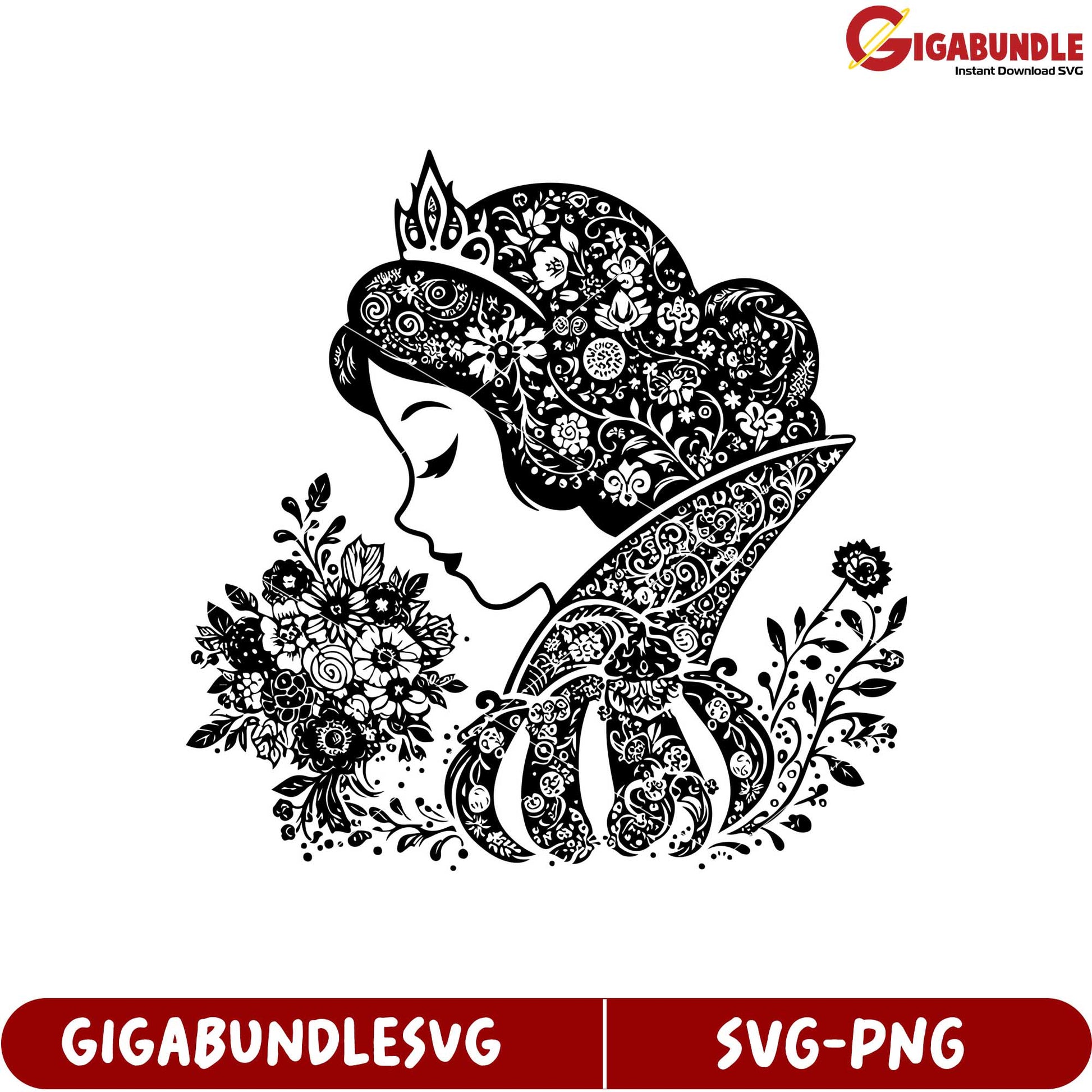 Elegant Floral Princess Silhouette SVG Art for Creative Projects