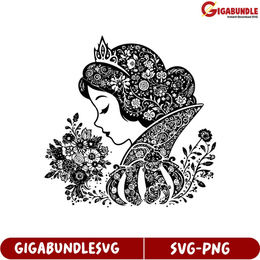 Elegant Floral Princess Silhouette SVG Art for Creative Projects