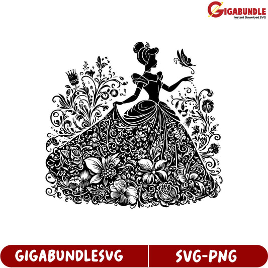 Elegant Floral Princess Silhouette SVG Design for Creative Projects