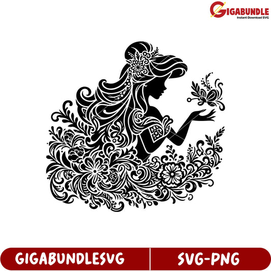 Elegant Floral Silhouette Design for SVG Digital Downloads Art