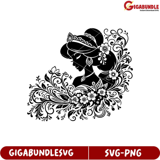 Elegant Floral Silhouette SVG Design for Craft Projects Downloadable File
