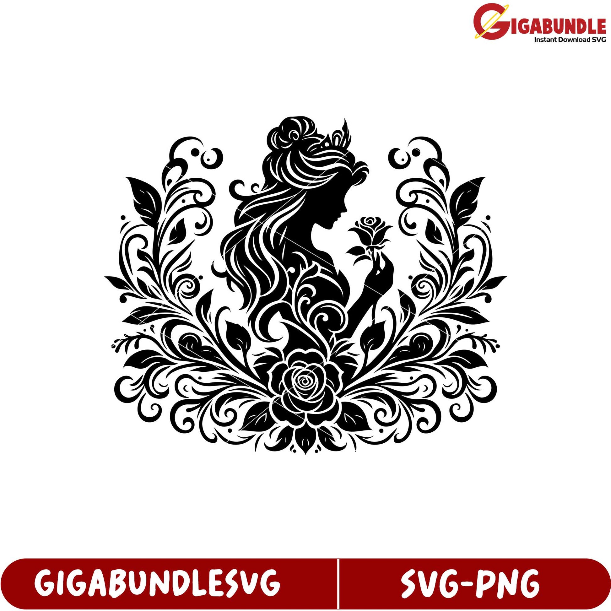 Elegant Floral Silhouette Woman Holding Rose SVG Design for Crafting