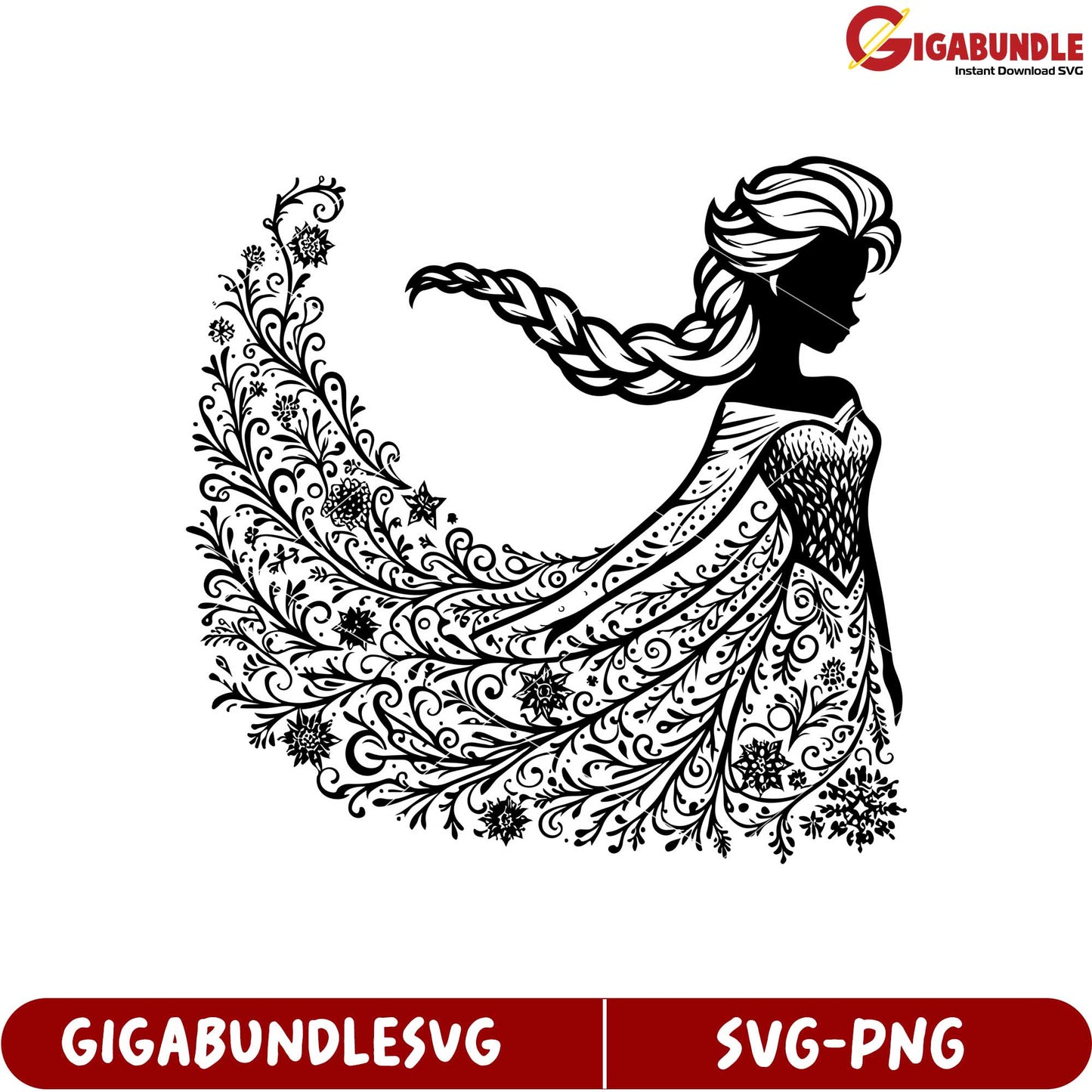 Elegant Frozen Princess SVG Artwork with Floral Patterns Download