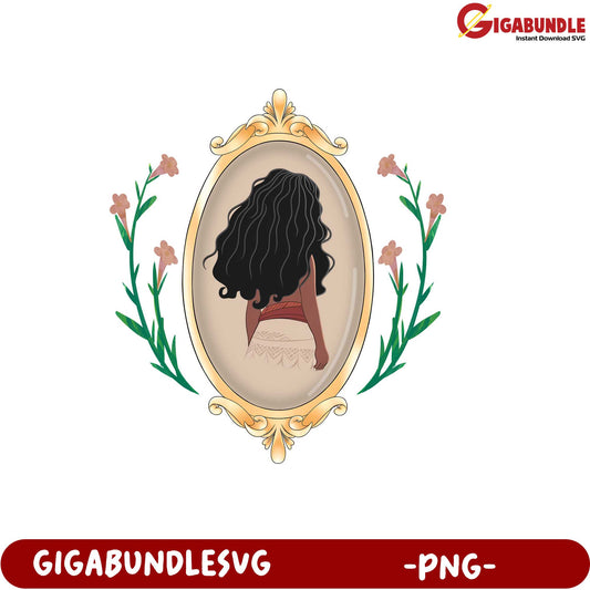 Elegant Girl in Vintage Frame Floral Design PNG Graphic Download