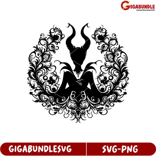 Elegant Horned Silhouette with Intricate Floral Design in SVG Format