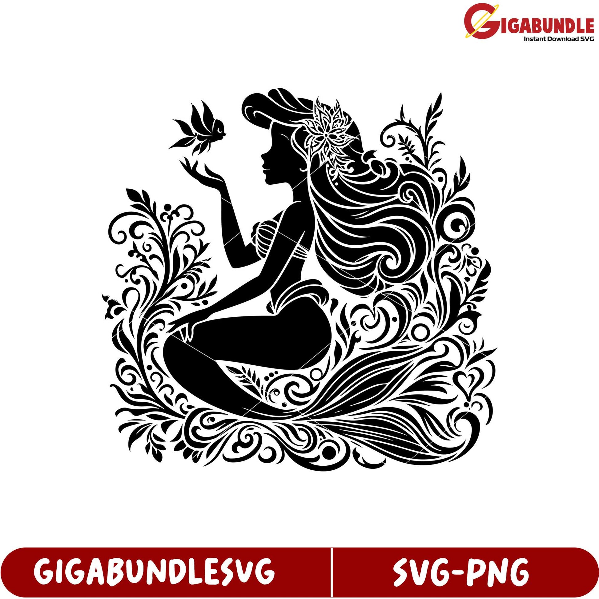 Elegant Mermaid SVG Design with Floral Elements for Crafting Projects