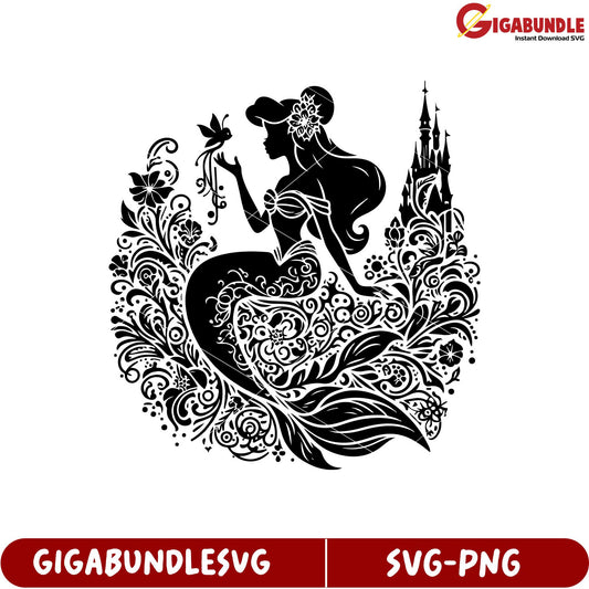 Elegant Mermaid Silhouette Floral Design SVG Instant Download Graphic