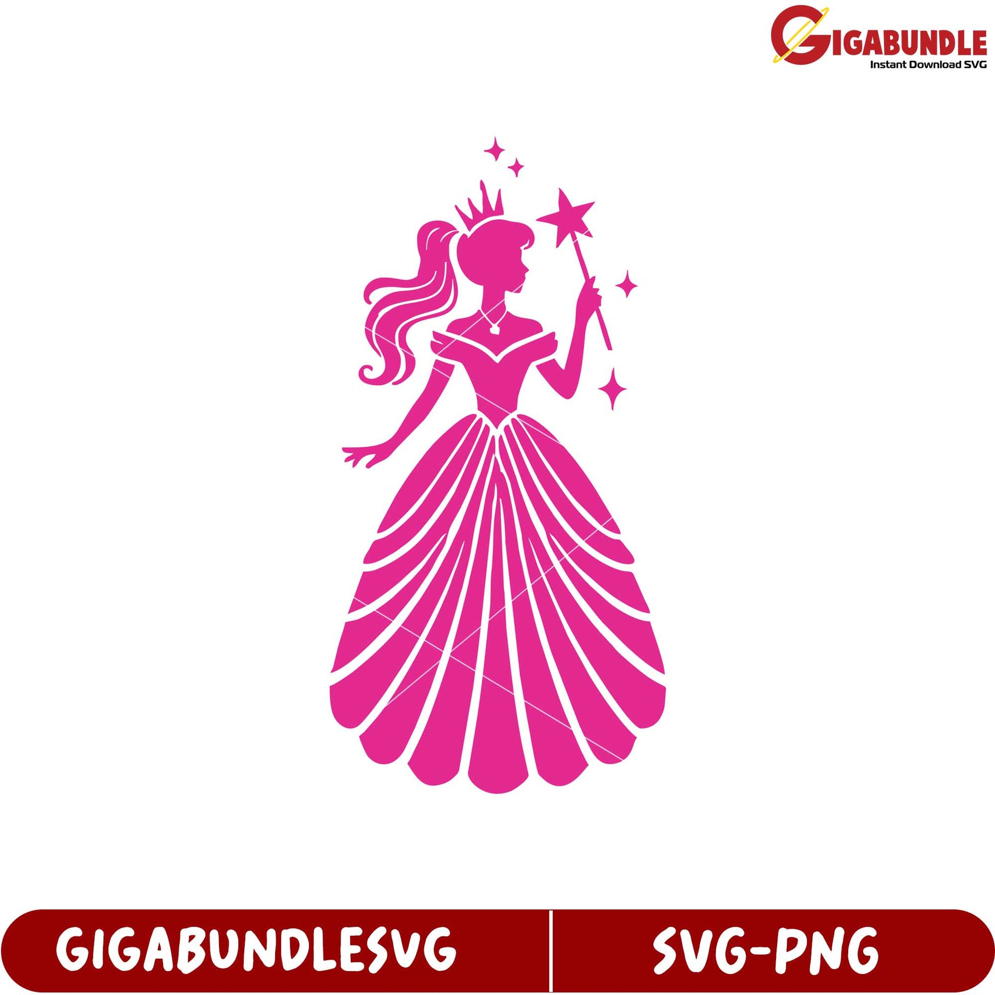Elegant Pink Princess with Magic Wand SVG Design for Crafting Projects