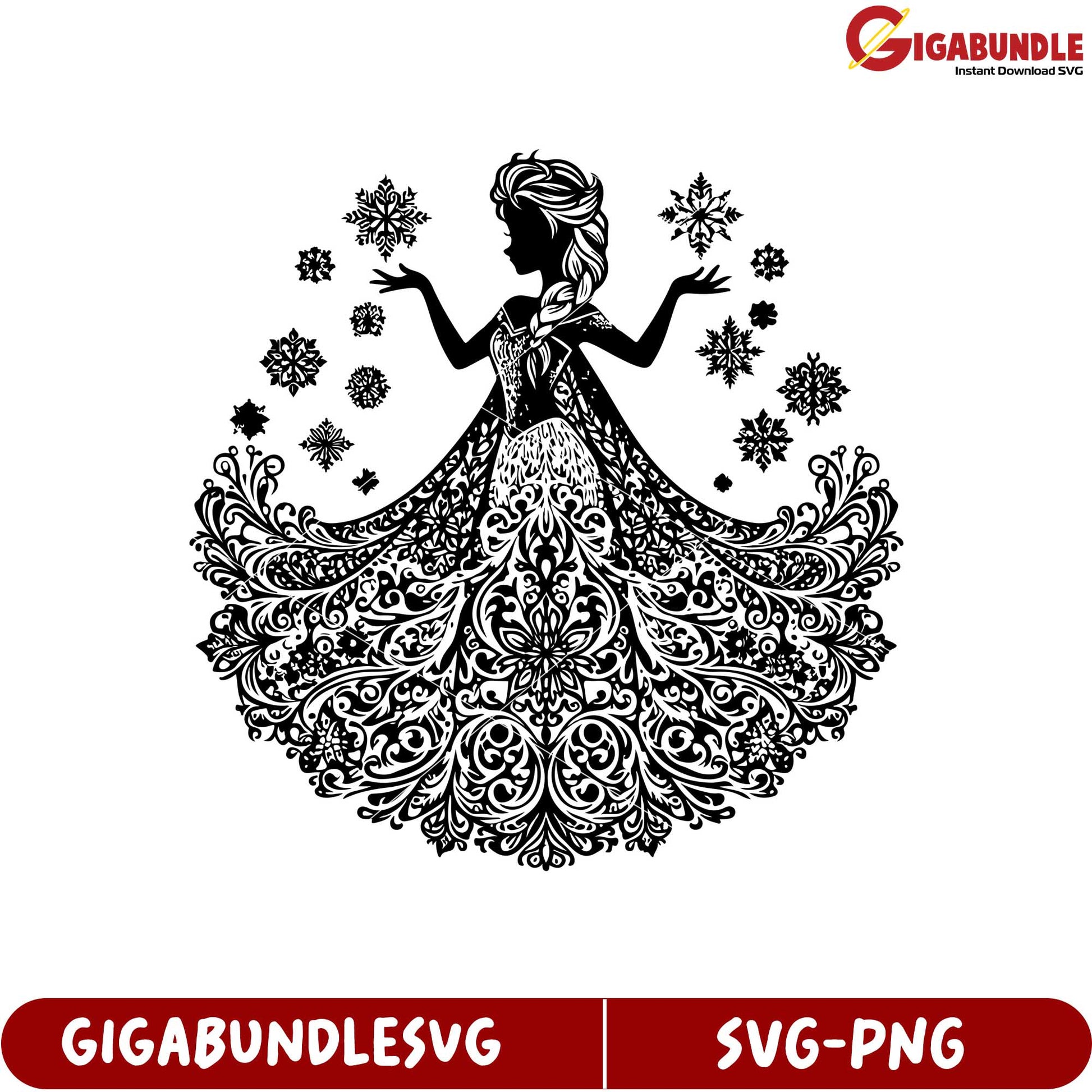 Elegant Princess Design with Intricate Snowflake Patterns SVG Download