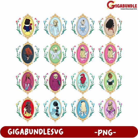 Elegant Princess Illustrations Vintage Floral Frames PNG Download