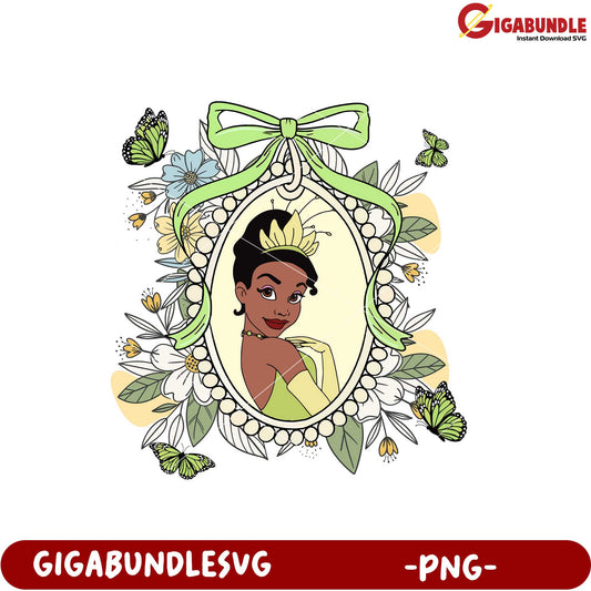 Elegant Princess Portrait with Floral Butterfly Details PNG
