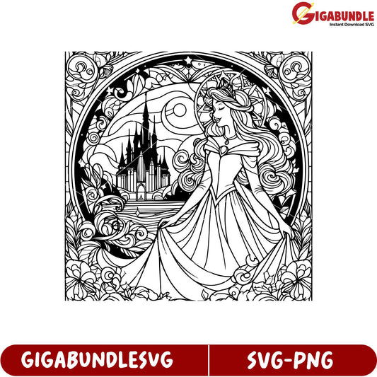 Elegant Princess SVG Design with Castle and Floral Elements for Crafting