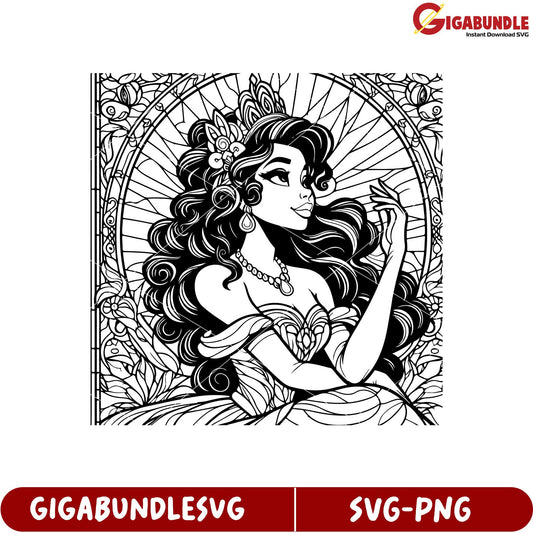 Elegant Princess SVG Outline for Creative Craft Projects and Designs