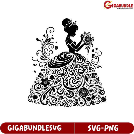 Elegant Princess Silhouette Floral Design SVG File