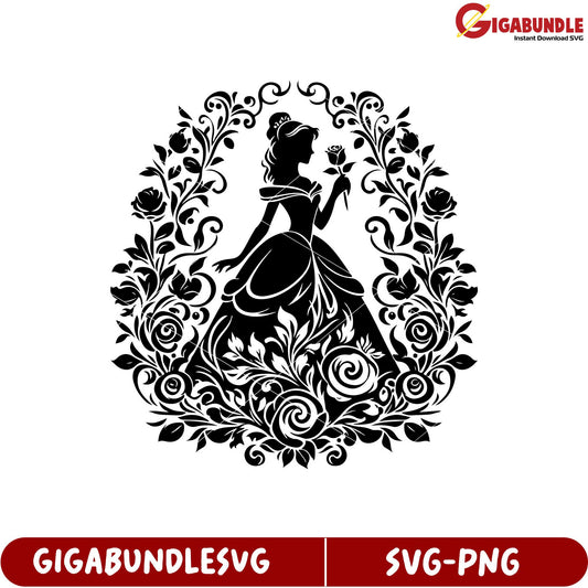 Elegant Princess Silhouette Floral Design SVG Format for Crafts