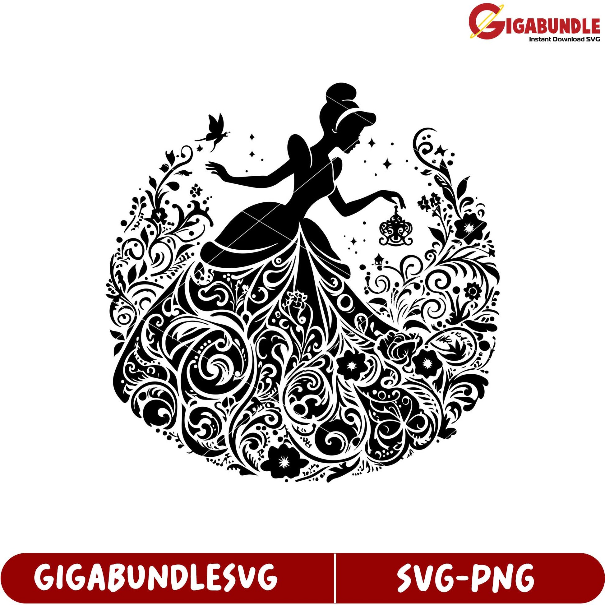 Elegant Princess Silhouette Floral Design SVG for Craft Projects