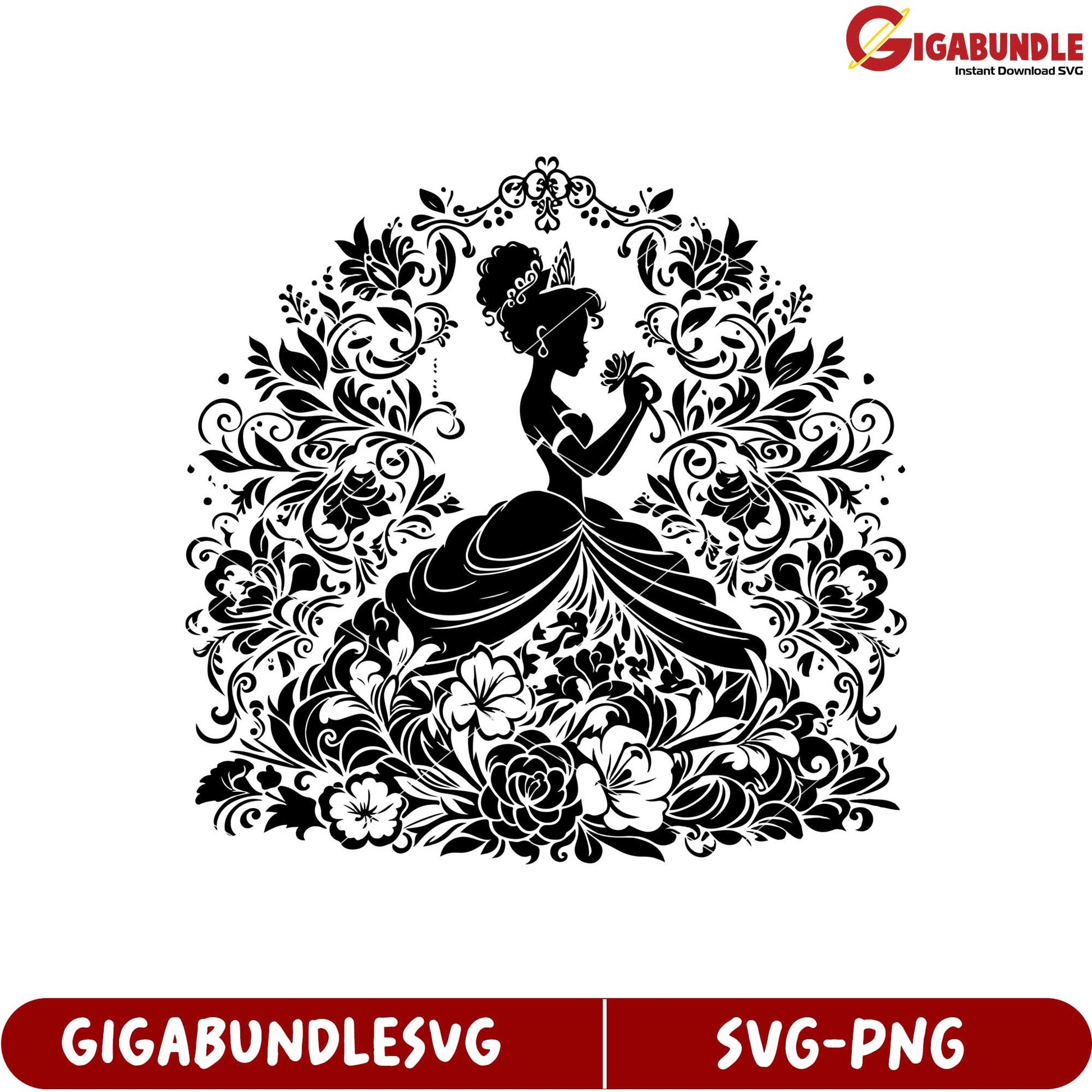 Elegant Princess Silhouette Floral Design SVG for Crafting and Decor