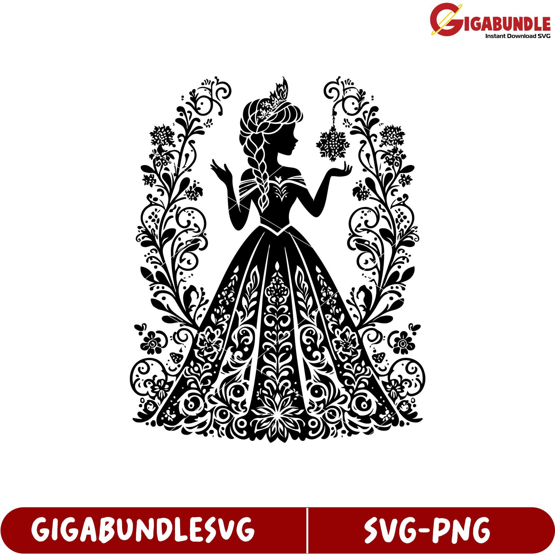 Elegant Princess Silhouette Floral SVG Design for Crafting Projects